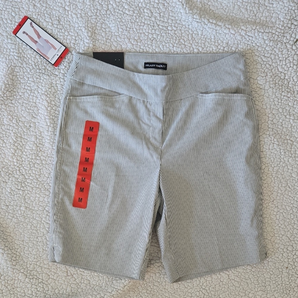 NWT Aerie Hilary‎ Radley Womens Striped Bermuda Shorts Off-White Black Size M